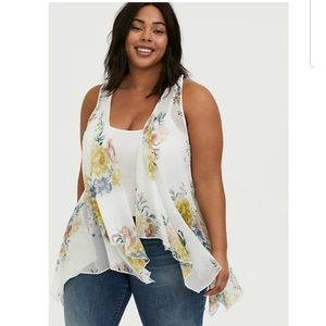 Torrid Floral Chiffon & Lace Drape Front Vest